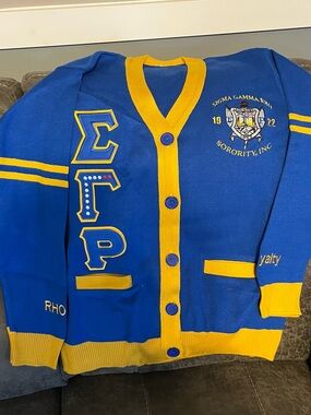 Sigma Gamma Rho Blue and Gold Letterman Cardigan
